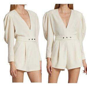 IRO Narma Pleated Crepe V Neck Long Puff Sleeve Belt Romper Playsuit Size 6 NEW